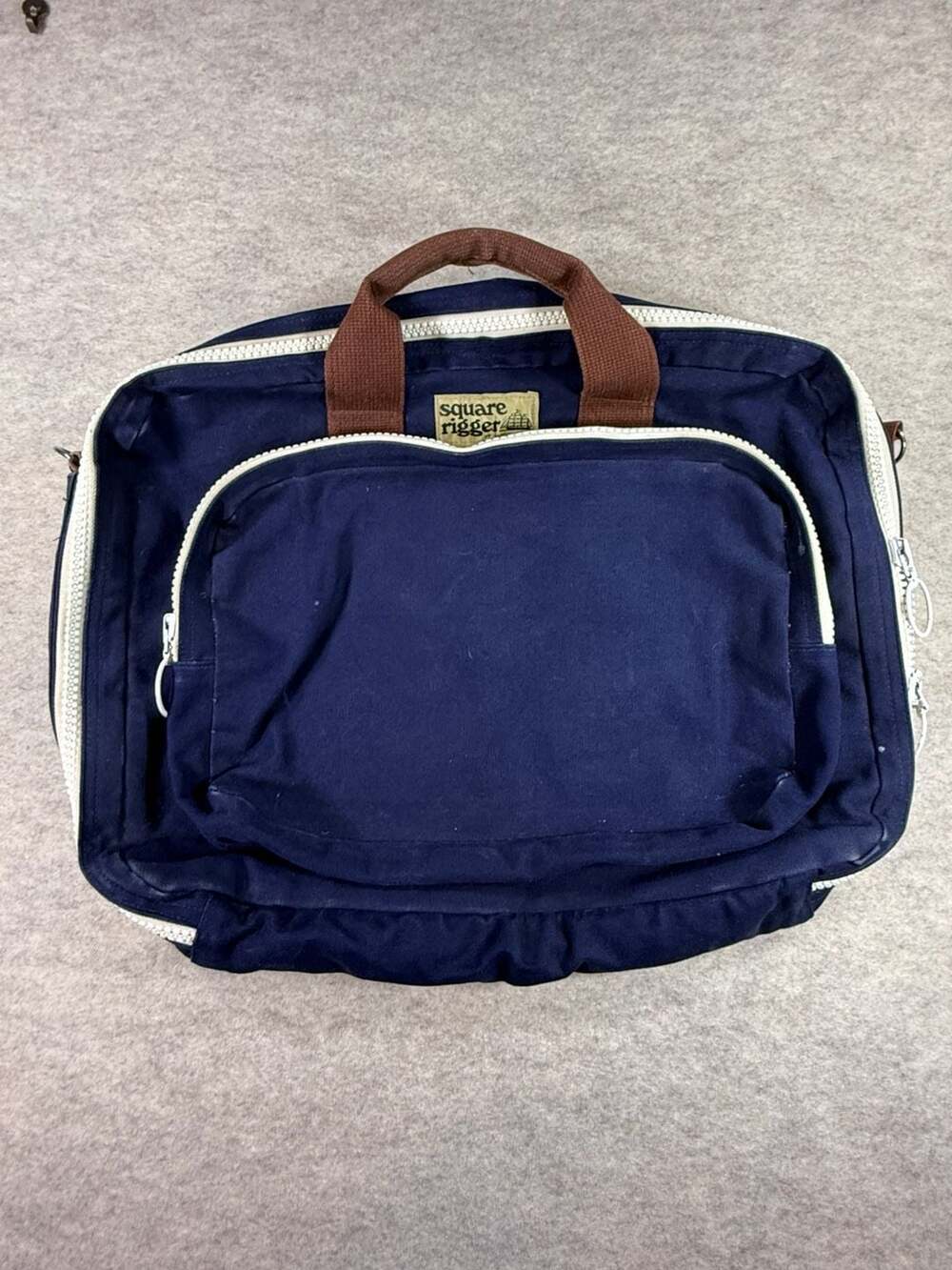 Vintage Square Rigger by Lands’ End Navy Canvas Briefcase Bag Crossbody
